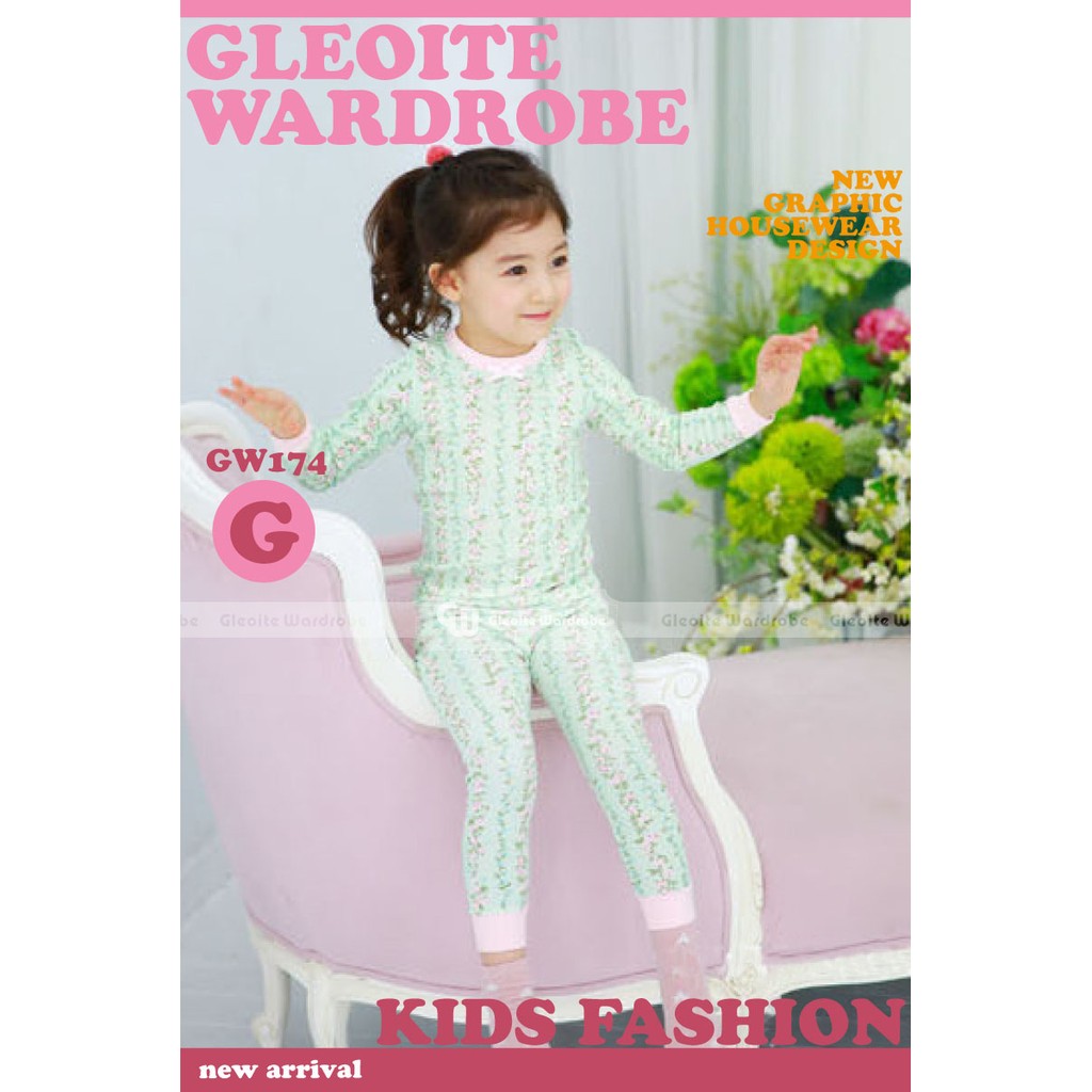 Piyama anak perempuan motif flower / baju tidur anak perempuan gw