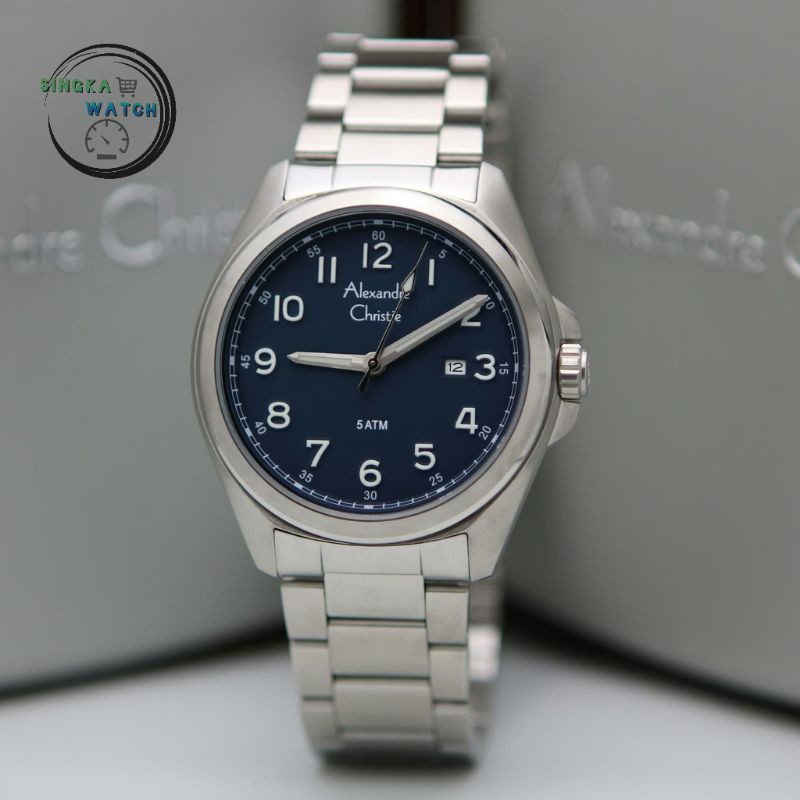 JAM TANGAN COWOK ALEXANDRE CHRISTIE AC ORIGINAL SERI 6540MD SILVER NAVY
