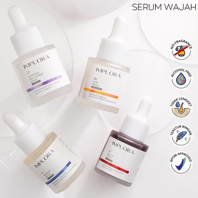 CUCI GUDANG Implora Face Serum 20 ml / Luminous Brightening Serum / Acne Serum / Midnight Serum/ Peeling Serum BPOM