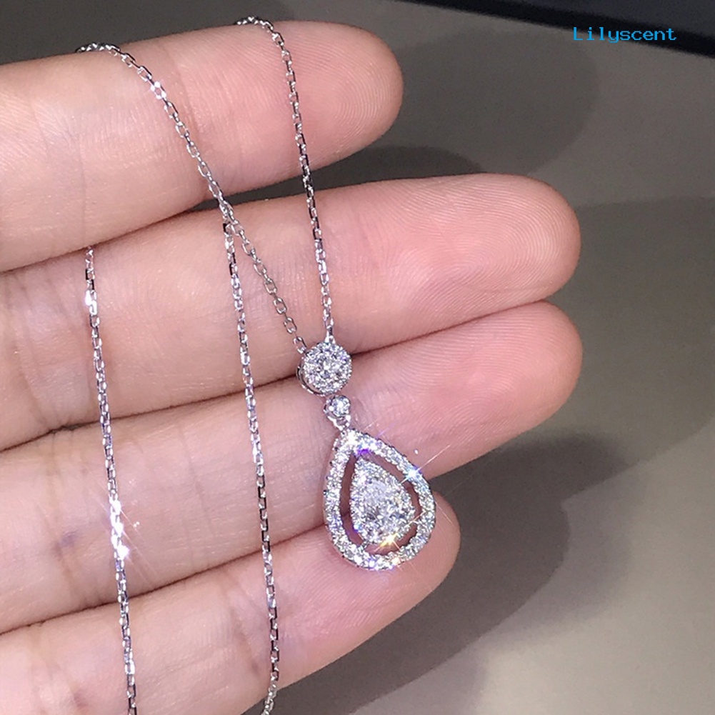 Kalung Bentuk Water Drop Aksen Berlian Imitasi Untuk Wanita