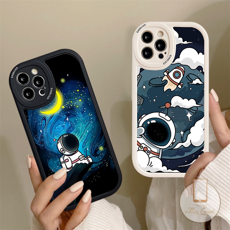 IPHONE Cover Telepon Lembut Kompatibel Untuk Iphone6 6s 7 8 Plus13 11 12 14 Pro MAX XR X XS MAX SE 2020kartun Trendy NASA Astronot Soft TPU Back Case