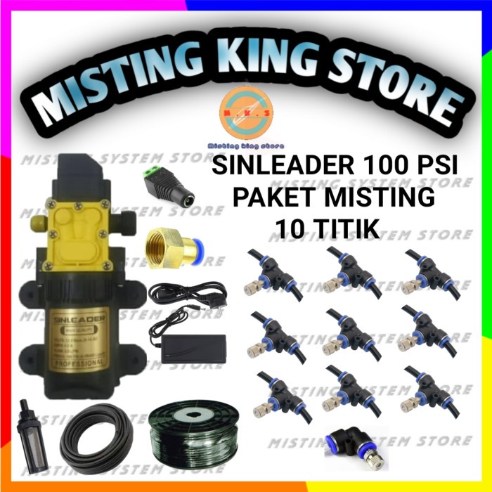 PROMO TERBATAS- PAKET MISTING 10 TITIK 100 PSI MIAT NOZZLE SPRAYER KABUT POMPA DC 12V - 0.1MM