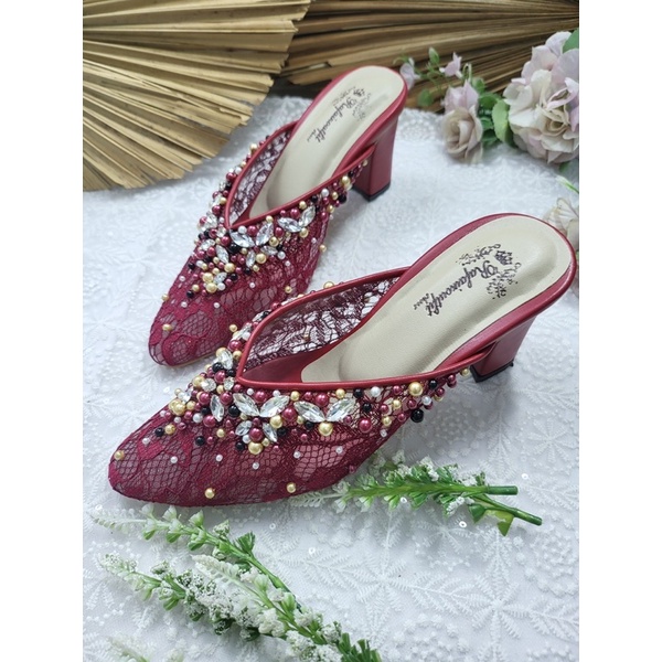 sepatu wedding shoes nafera merah marron tinggi 7cm tahu