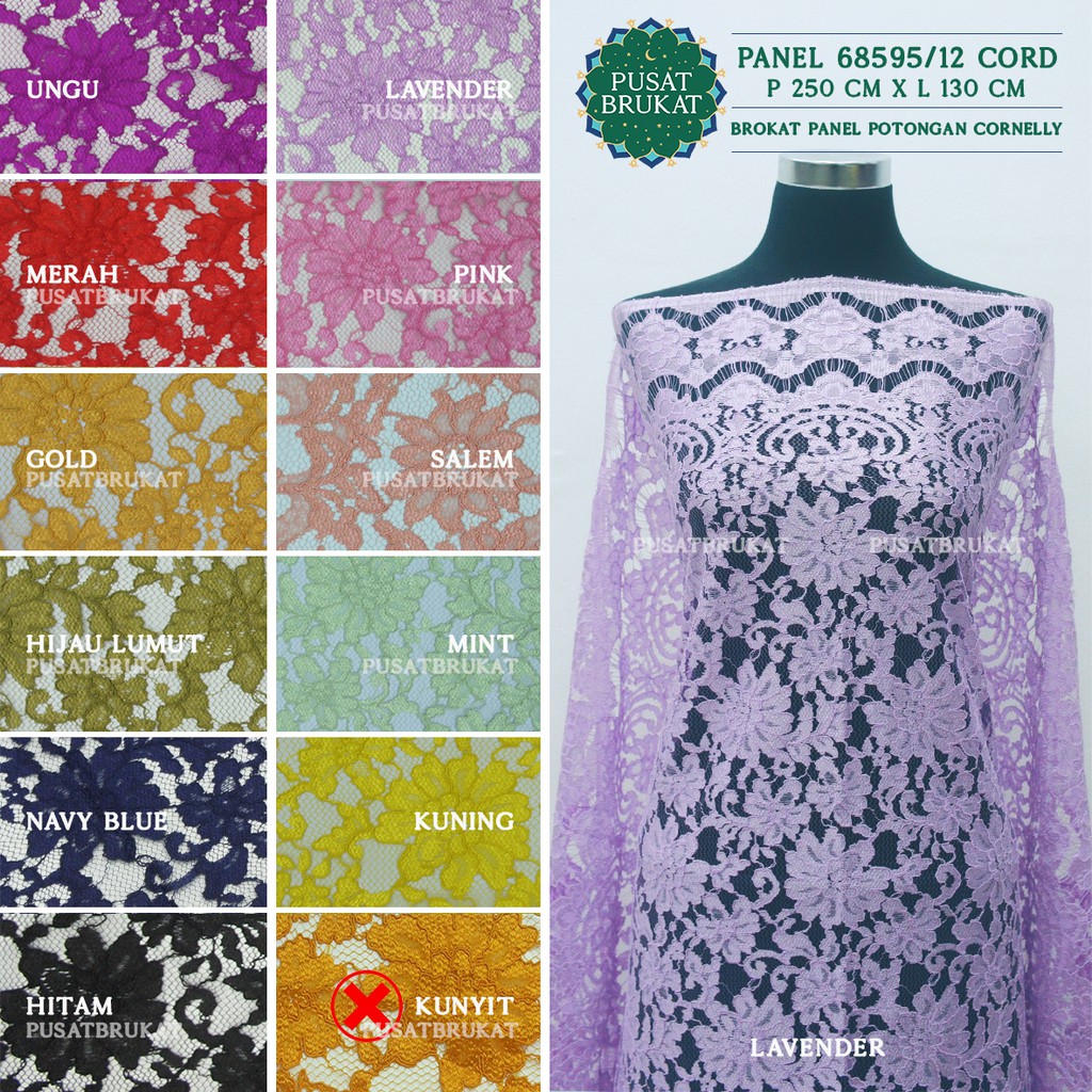 KAIN KEBAYA BRUKAT CORNELI PANEL SEMI PRANCIS - LYNELLE P 68595/12 CORD -  P250CM X L140CM [harga per potong]