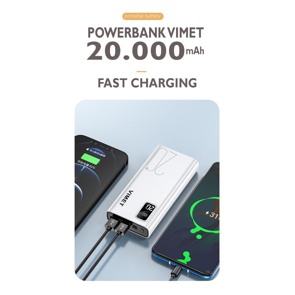 V7 Powerbank Asli Kapasitas 20000+mAh With LED Display