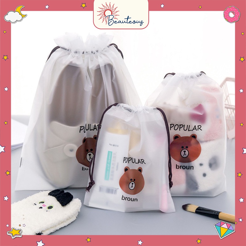 Tas Pouch Serut Make Up Kosmetik Travel Organizer Beruang Lucu Multifungsi