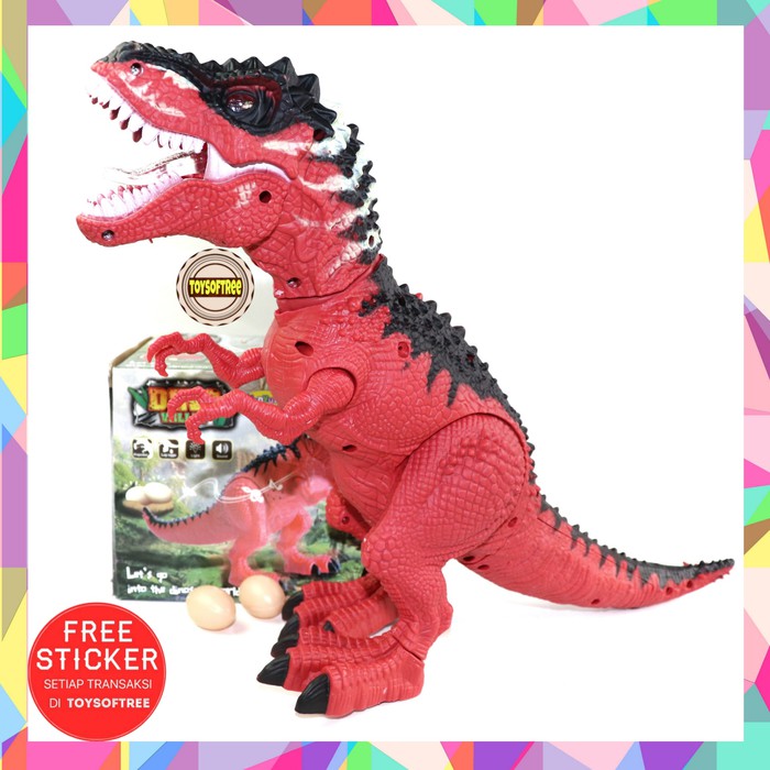 MAINAN DINO ROBOT T-REX DINO VALLEY DINOSAURUS DINOSAUR T-REX BERTELUR - Merah