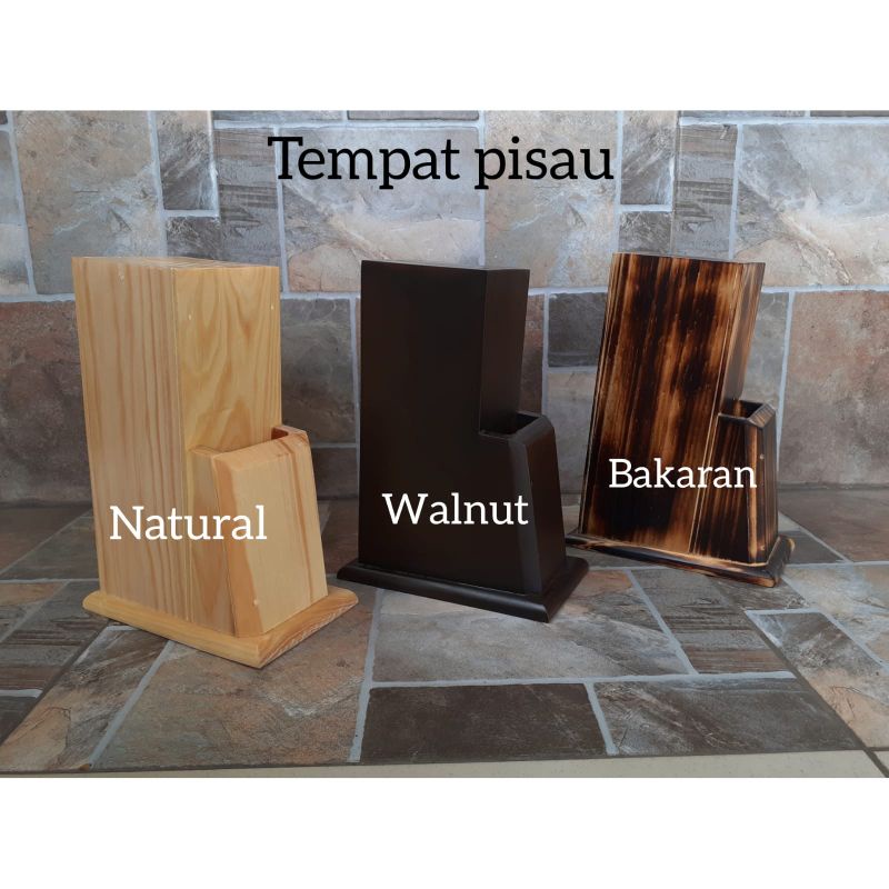 Tempat Pisau / Wadah Pisau dari Kayu Pinus - warna WALNUT