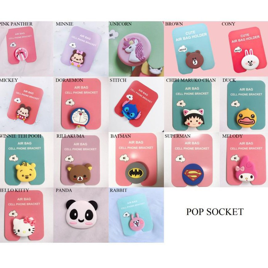 ☀ INDOLAND ☀ R112 Popsocket 3D HP Holder Karakter Pop Socket Kartun Cartoon PVC Import Murah Batam