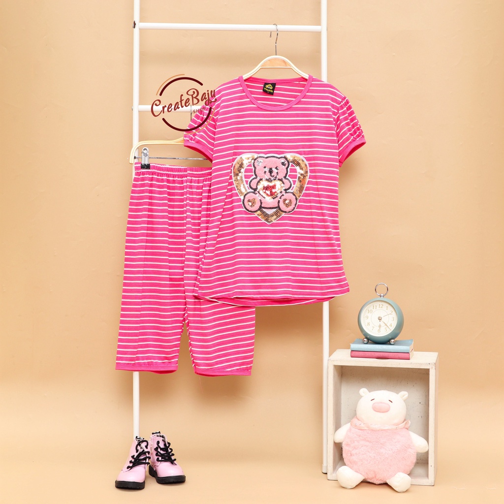 SETELAN ANAK PEREMPUAN 1-10 TAHUN LOVE BEAR BAJU ANAK CEWEK LENGAN PENDEK MURAH