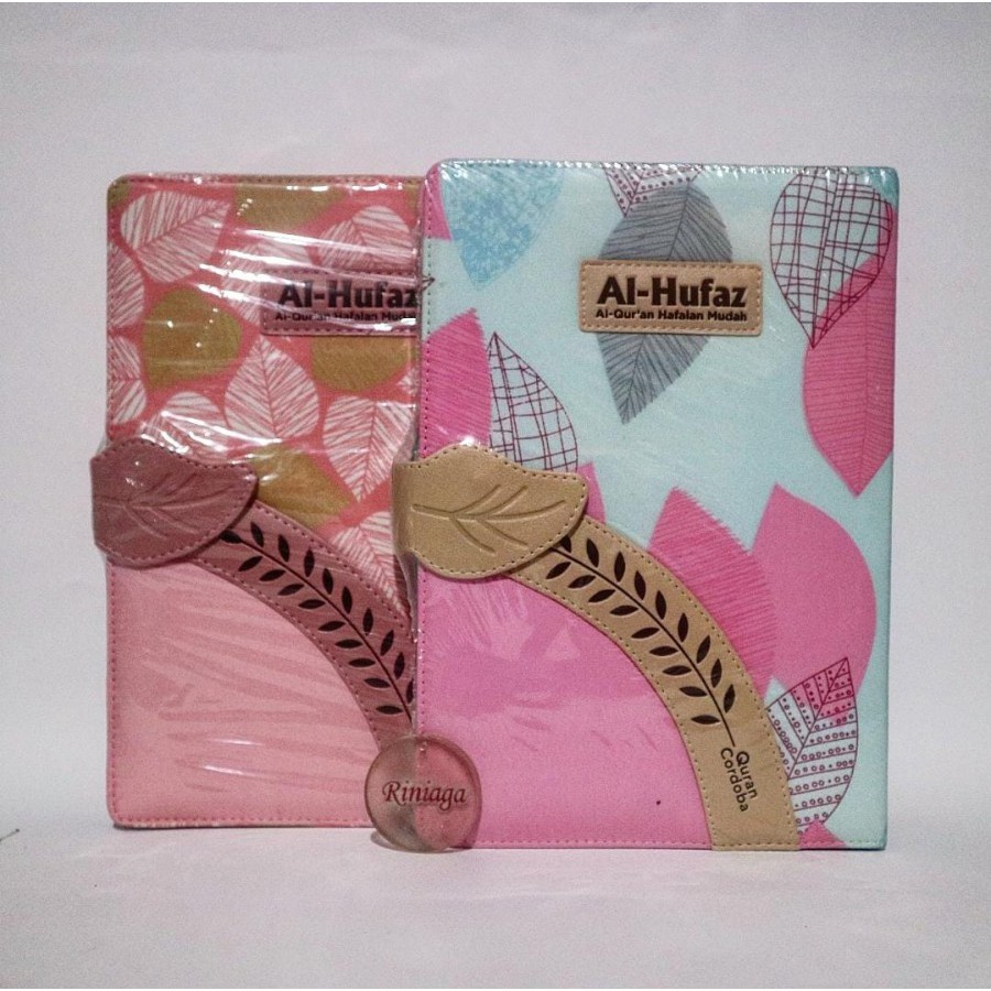 ( BISA CETAK NAMA ) Al Quran Al Hufaz Jaket KAIN Magnet PINK-BIRU Motif Daun - Cordoba