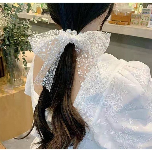 Ikat Rambut Korea Perempuan Dewasa Model Pita Kain Berjaring Mutiara Pearl Aksesoris Jepitan lucu gaya korea AK174