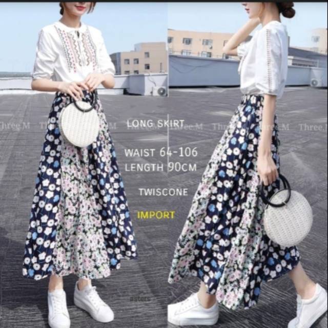 Rok Impor Korea Panjang Motif Bunga RA