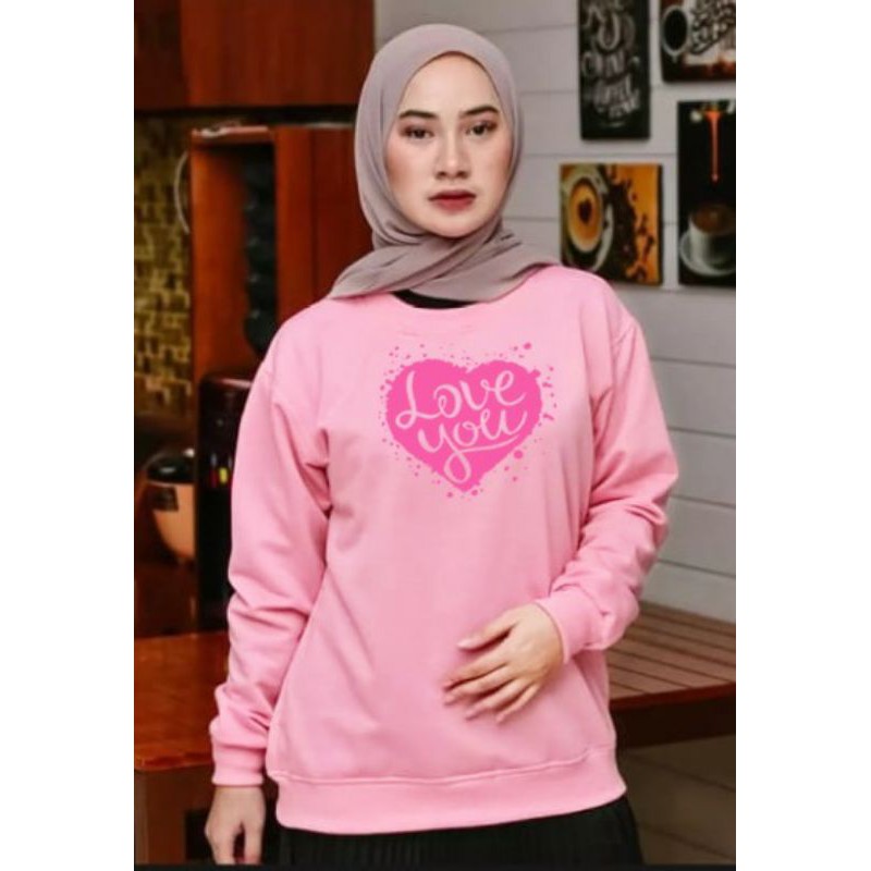 Kaos Lengan Panjang LOVE PINK / Kaos Sweatshirt / Atasan Wanita / Atasan Wanita Lengan Panjang