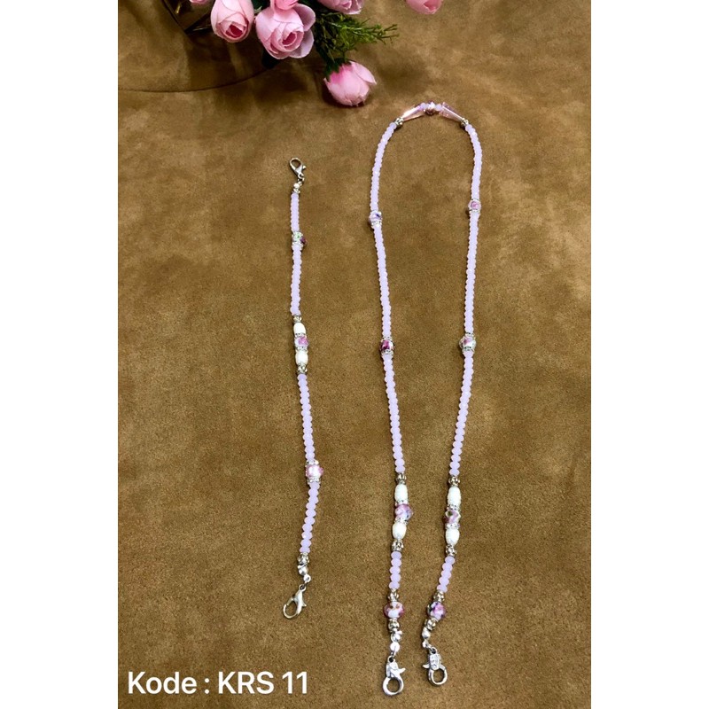Strap Masker / Tali Masker Kristal Pink Doff Dope Mix Mutiara Asli