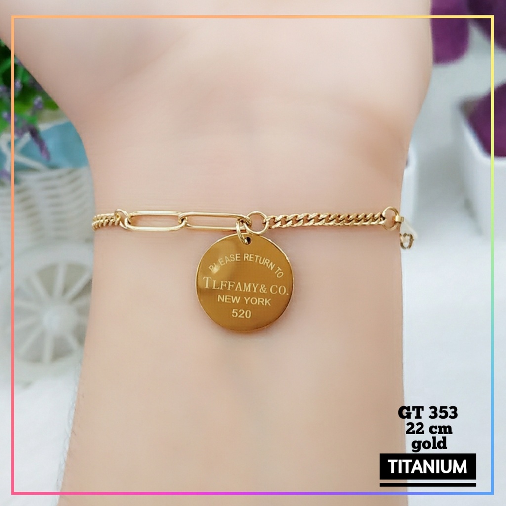 Gelang titanium/stainless steel Gelang Jurai New York Premium Replika Emas Warna Gold Cantik Perhiasan Wanita Anti Karat GT 353