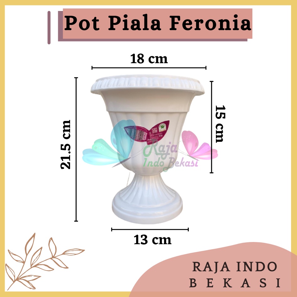 Pot Piala Green Leaf Feronia 6152 Putih Merah Bata Terracota Merah Coklat Pot Piala Tinggi Putih Plastik hitam pendek 50 - Pot bunga tanaman piala feronia putih 18cm - PIALA MINI 6152