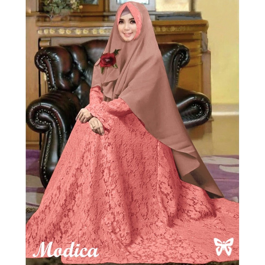 D02 Modica syari, maxi brukat lapis furing seleting depan, pinggang belakang karet