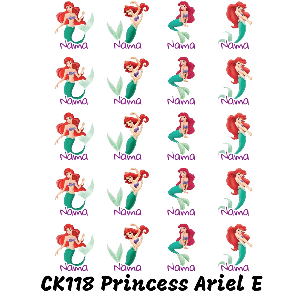 

Sticker Nama Cutting Label Waterproof Tahan Air Princess Ariel E CK118