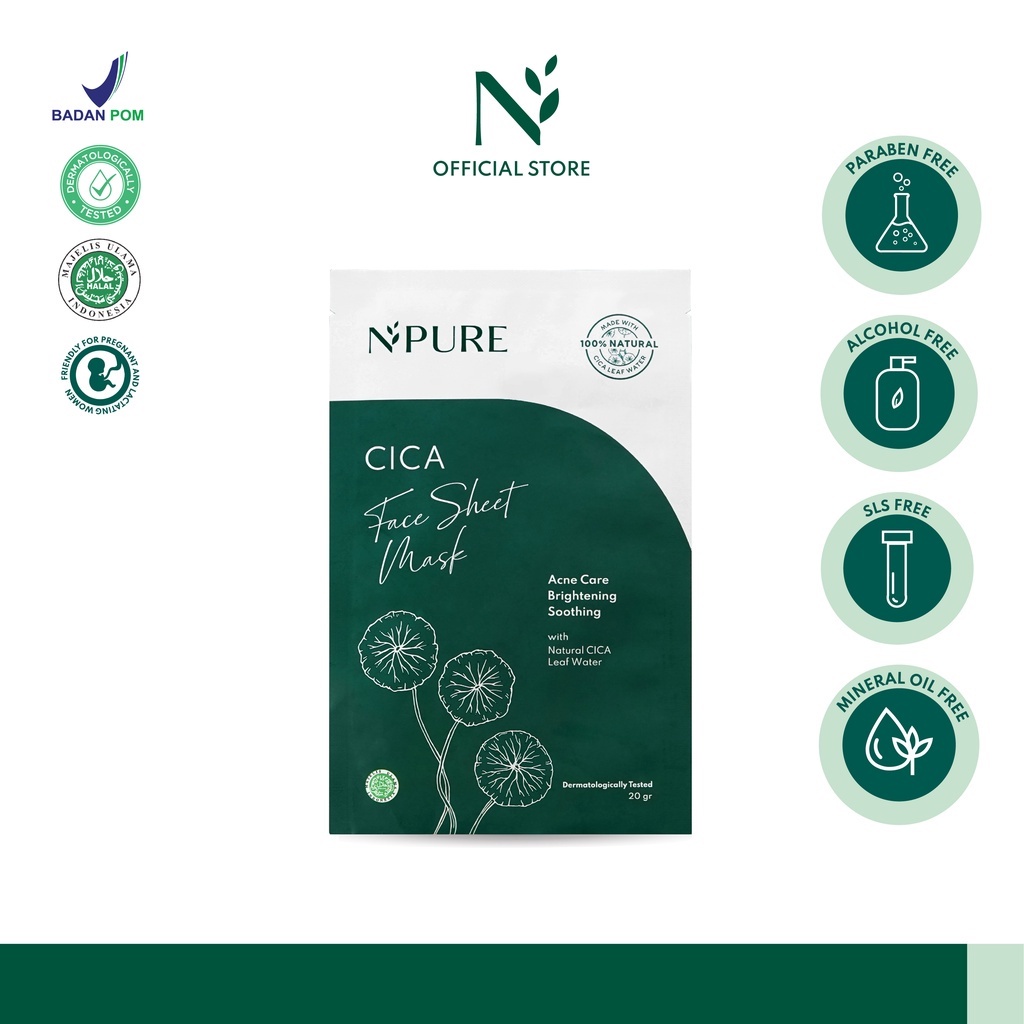 Npure Centella Asiatica Sheet Mask | MASKER WAJAH KERTAS NPURE BPOM