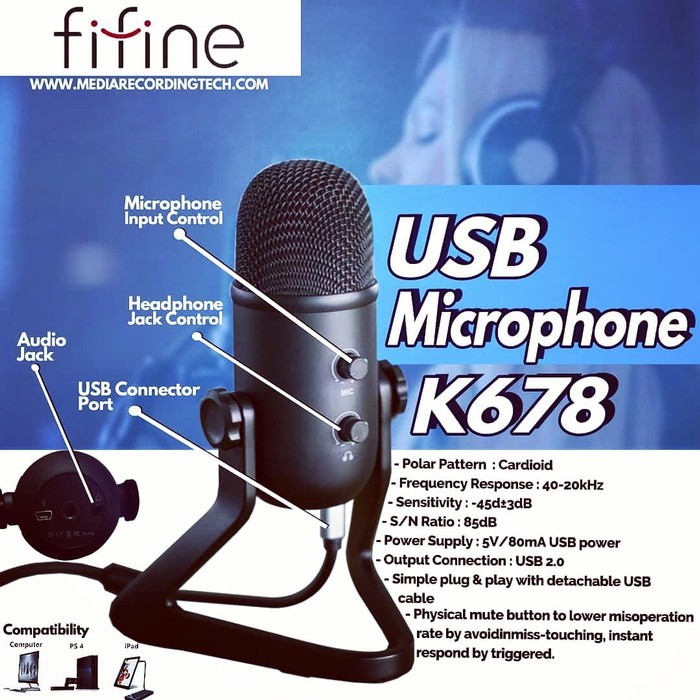 FIFINE K678 Mic Gaming, Podcasting USB Microphone Online Recording