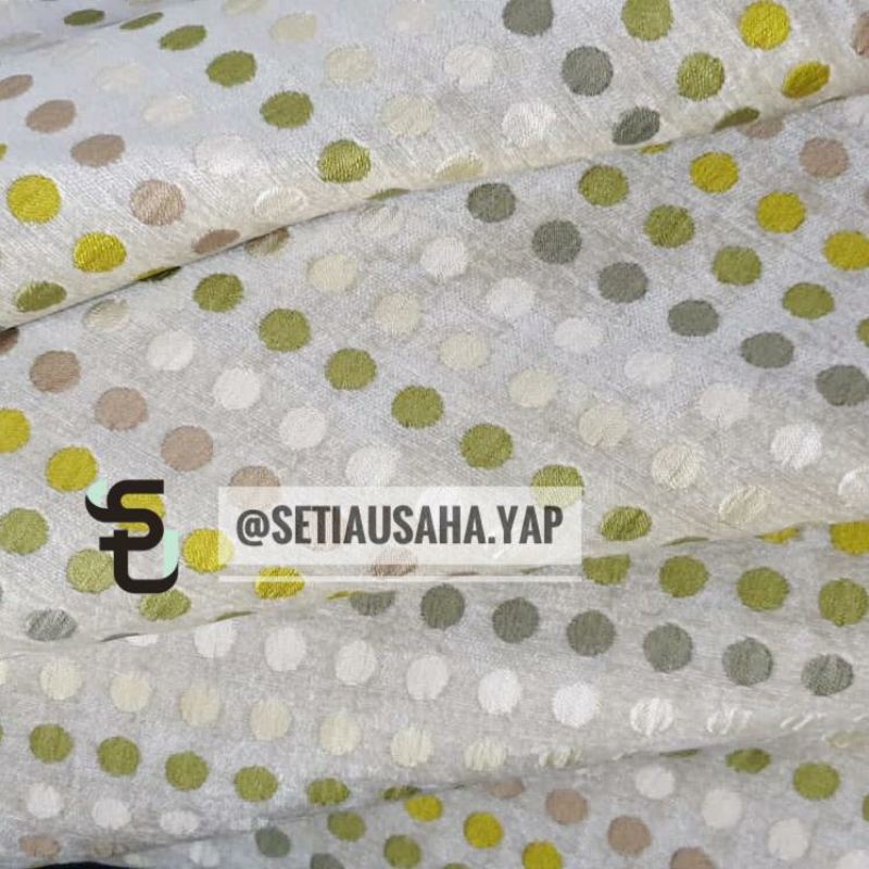 Kain beludru velvet dengan motif ceria polkadot - hijau pastel untuk sofa, sarung bantal, stool, diy