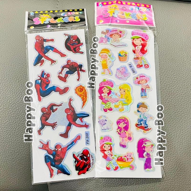 stiker sticker glitter set timbul karakter spiderman strawberry tempelan kilat