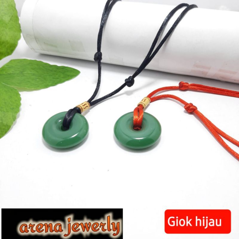 Kalung Tali Bandul Giok Hijau. Kalung Giok Hijau. Kalung Tali Pria Wanita