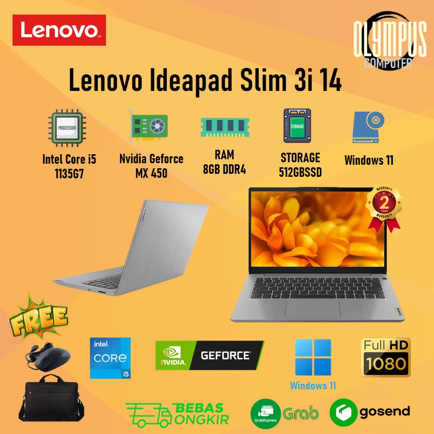 Laptop Lenovo Ideapad Slim 3i 14 MX350 Core i5 1135G7 8GB 512SSD W11+OHS 14.0FHD