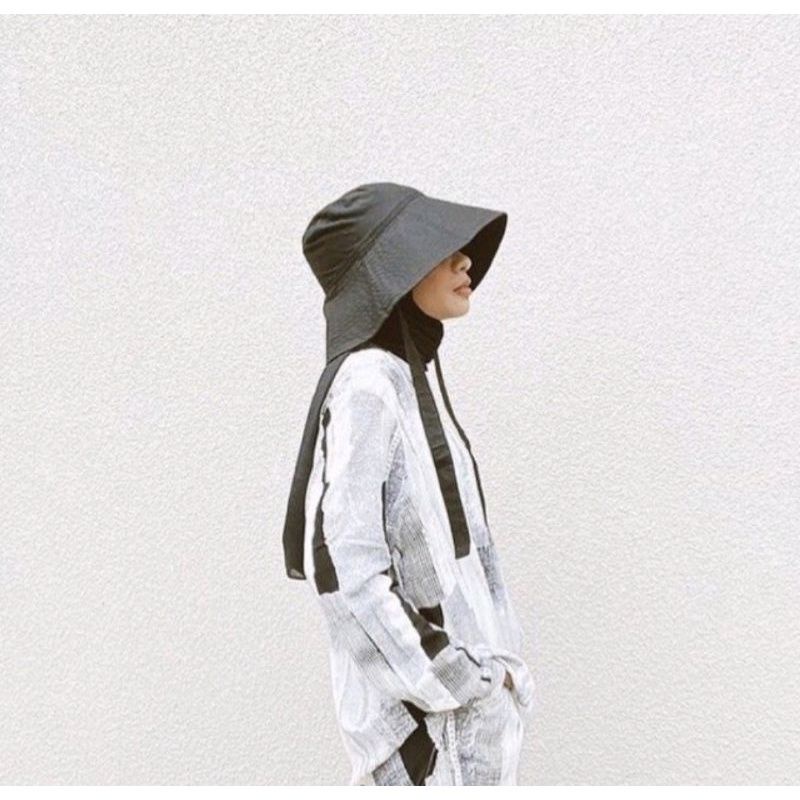 WIDE BUCKET HAT Selebgram Aksen Tali // Topi Rimba Polos Super Lebar Dengan Tali Panjang