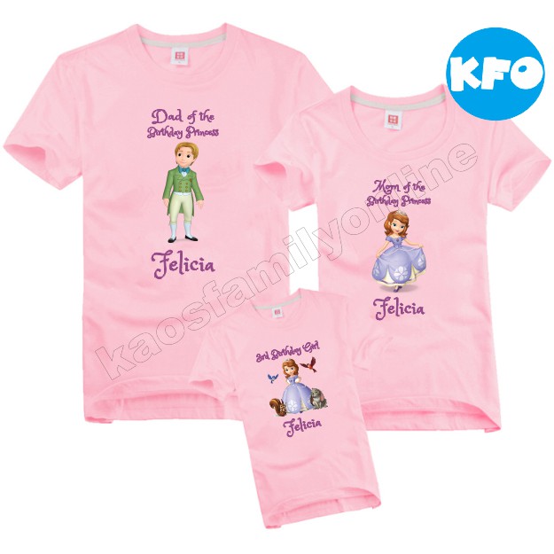 Baju Kaos Ulang Tahun Keluarga Princess Sofia Family Couple / Kaos Request FREE Nama Tulisan Custom 
