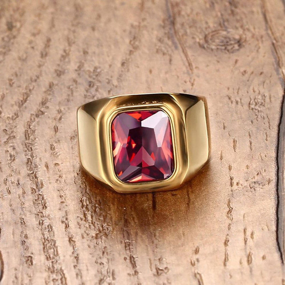 18K Emas Ruby Sapphire Pria Wanita Baja Titanium Dipoles Gaya Sederhana Perhiasan Fashion Kristal Pernikahan Cincin Gold Rings