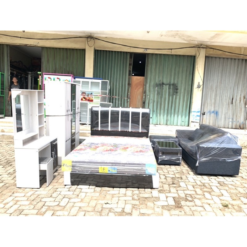 paket nikah 1 set tempat tidur lemari pakaian meja rias sofa