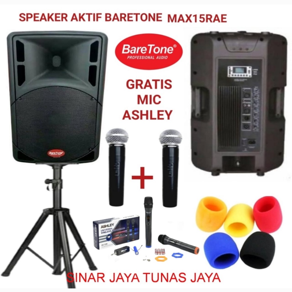 Speaker aktif baretone MAX15RAE MAX 15 RAE - 15 INCH  TWS BLUETOOTH plus mic wireless Ashley original