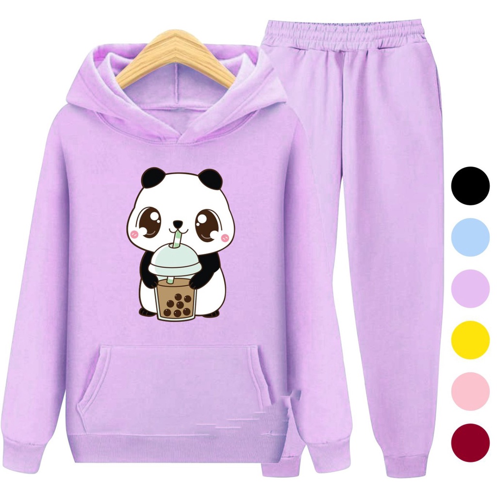 Setelan Anak Sweater Hoodie PANDA BOBA / Set Sweater Anak-Remaja Size S, M, XL , XXL