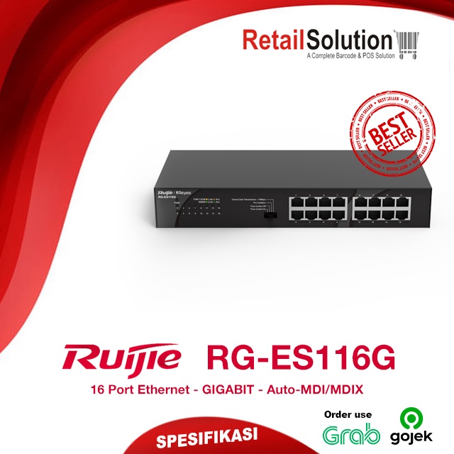 Switch Desktop Unmanaged 16 Port GIGABIT - Ruijie RG-ES116G / RGES116G