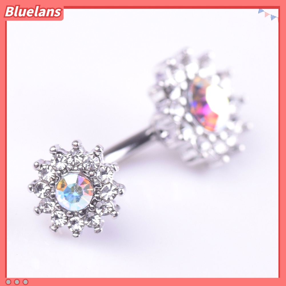 Bluelans Sexy Women Dual Floral Shiny Rhinestone Barbell Navel Ring Body Piercing Jewelry