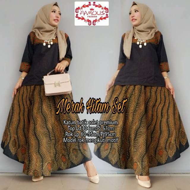 Merak hitam set/ setelan blouse dan rok batik