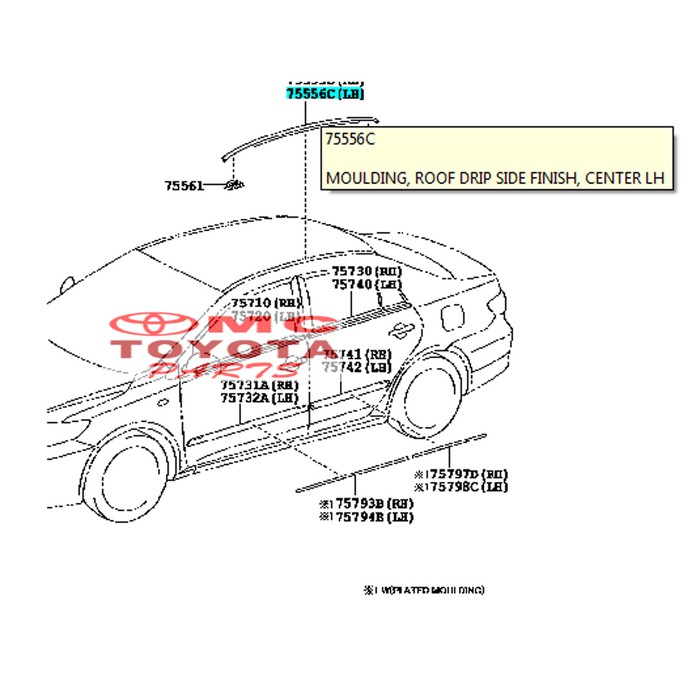 Moulding Roof Karet Atap Kiri Corolla Altis 75556-02150
