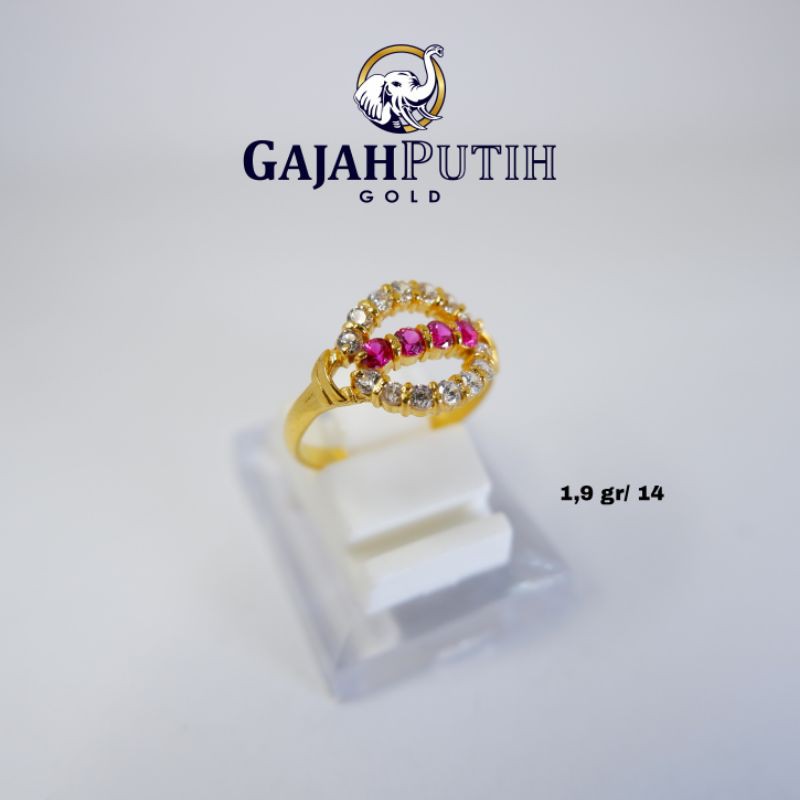 1,9gr Cincin Model Permata Merah Putih Emas Asli kodeO11914