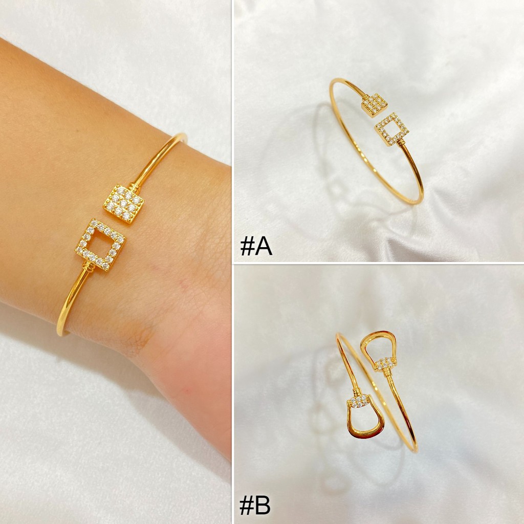 Gelang Cuff Permata Simple Elegant Style Lapis Emas Aksesoris Fashion Wanita GLE79