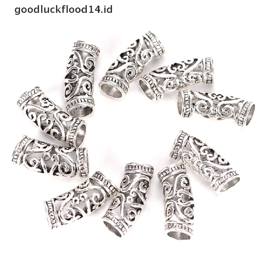 [OOID] 10 PCS Hair Braid Beads Dreadlock Bead Cuff Clip Metal Hair Braid Ring Silver ID