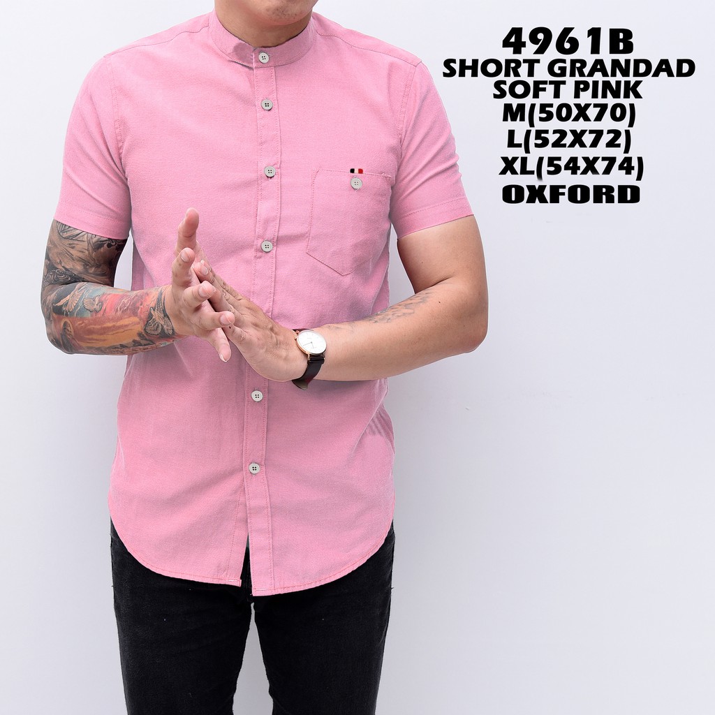 4961 Kemeja  Pria  Lengan  Grandad Soft Pink  Polos Murah 