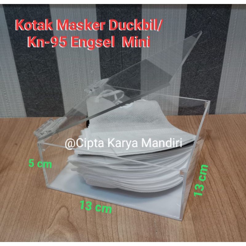 Kotak Serbaguna Masker Duckbil &amp; KN-95 Full Akrilik 13 x 13 x 5 cm