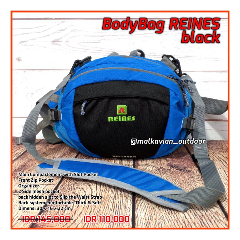 PROMO DISKON BodyBag REINES BLACK Tas Slempang Pendaki Gunung Hiking Camping Outdoor Adventure
