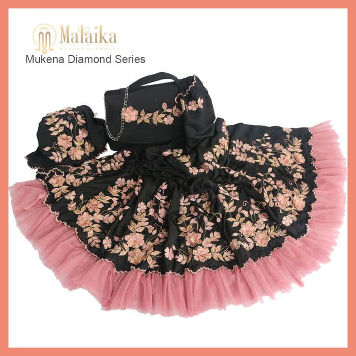 MY MUKENA HITAM BORDIR TIMBUL 3D MALAIKA DIAMOND SERIES MEWAH ELEGAN