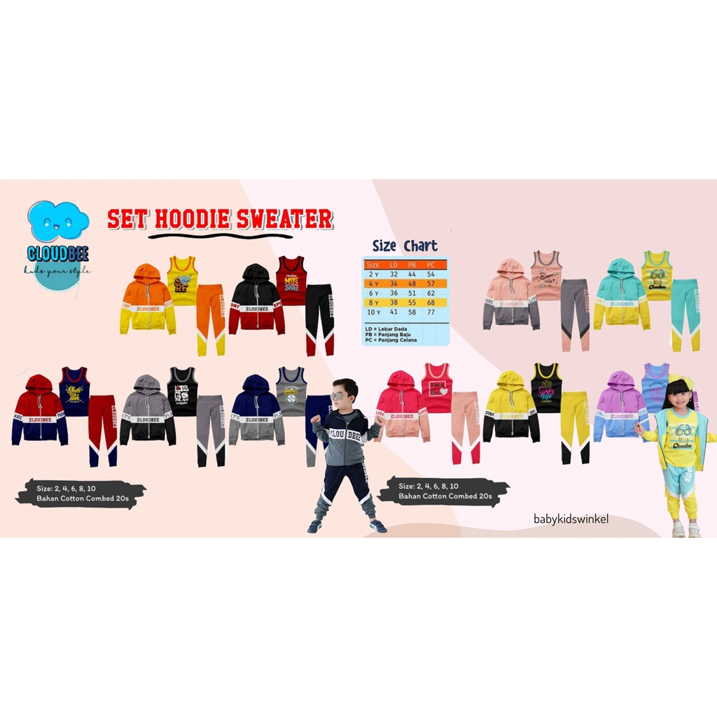 CLOUDBEE 3IN1 Set Hoodie Sweater Boy & Girl Kids Junior