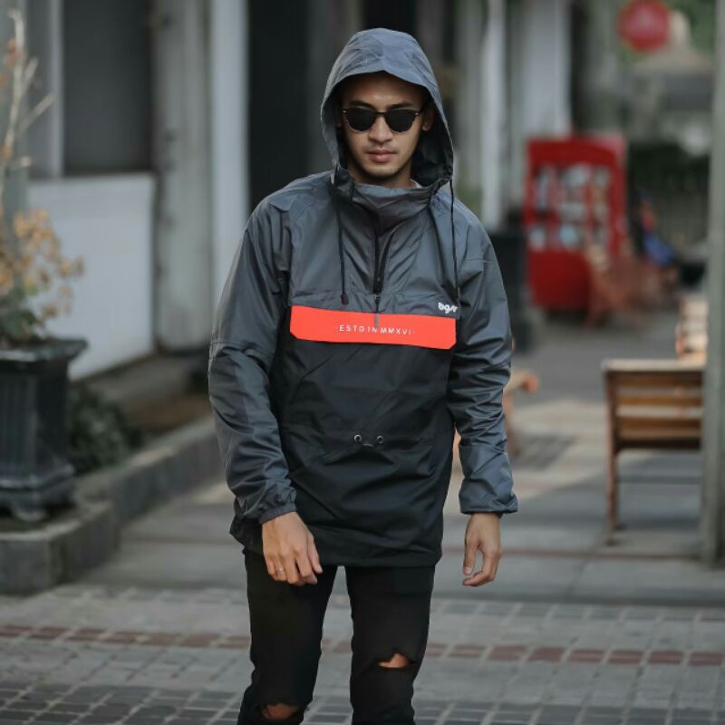 Jaket Cougle Bgsr Jaket Parasut Pria Jaket Outdoor Abu Hitam