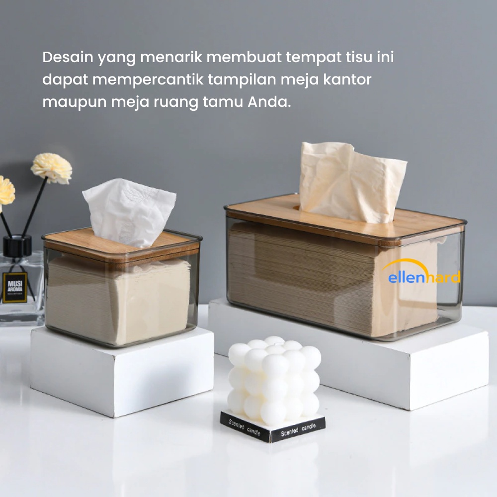 Kotak Tisu Transparan Tutup Kayu Wooden Tissue Box