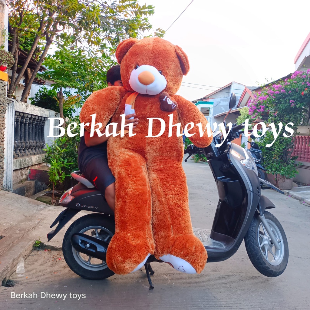 boneka teddy bear super jumbo/teddy bear ukuran jumbo/teddy bear jumbo lengkap dengan syal dan love di dada